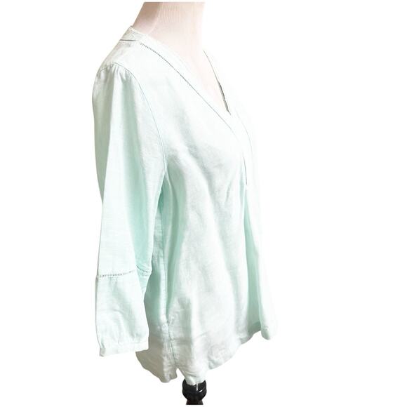 Joie 100% Linen V-Neck Popover Tunic Size Medium Light Teal Minimalist Beachy - Picture 6 of 12